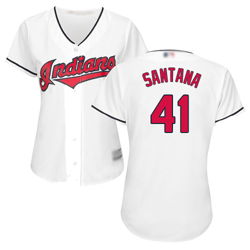 Indians #41 Carlos Santana White Home Women's Stitched MLB Jersey